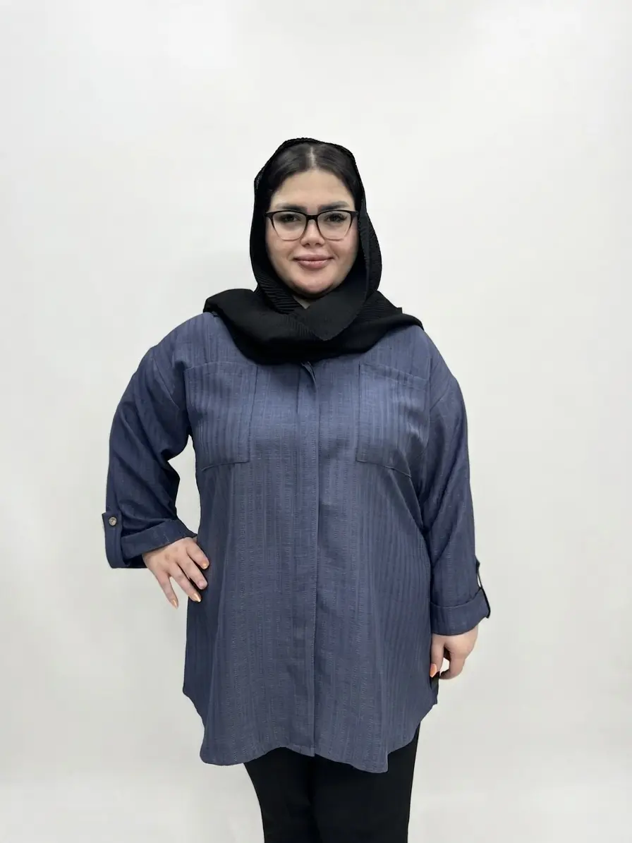 شومیز سایز بزرگ زنانه نخی لینن مدل پشت دکمه (راه راه عمودی)
